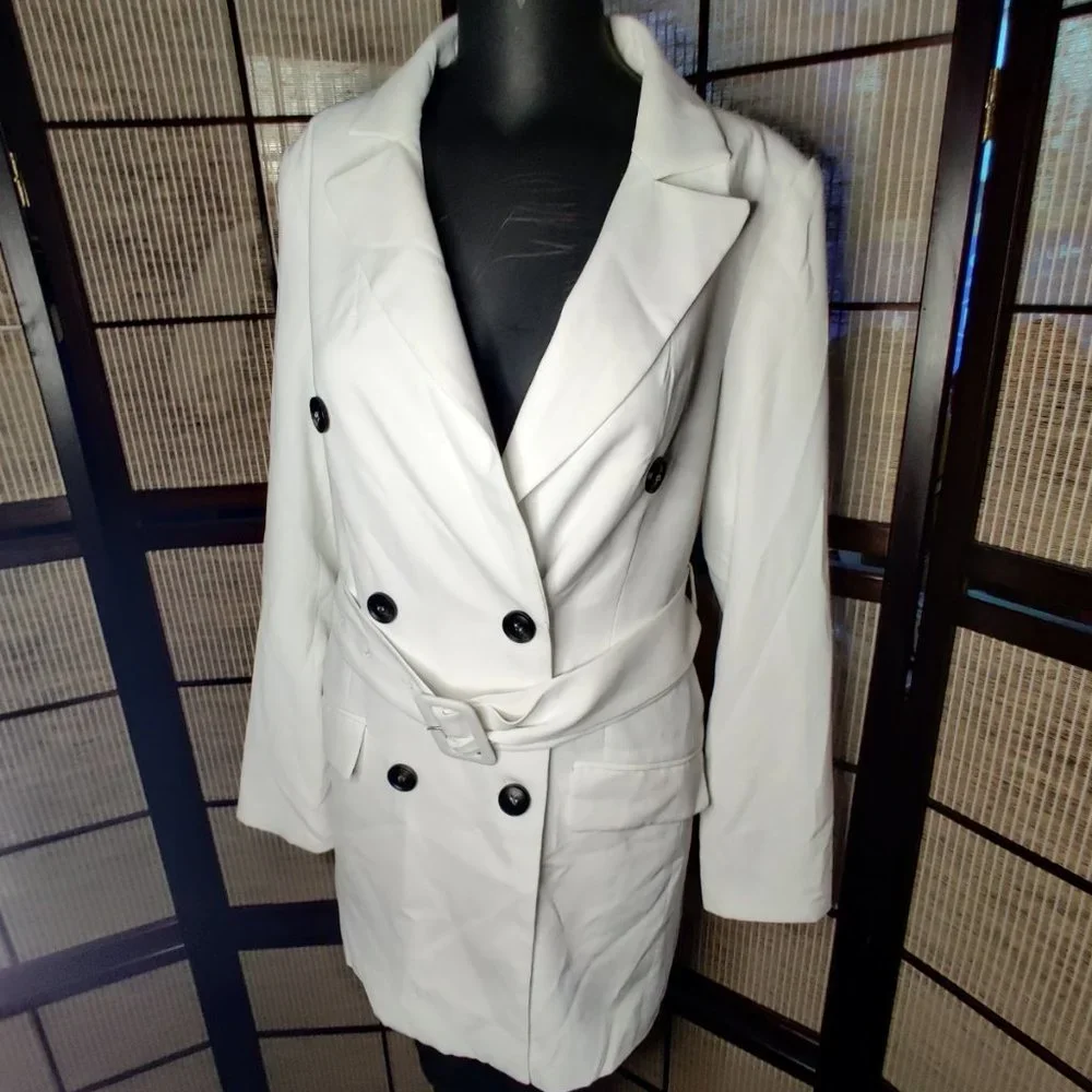Essue White Double Botton Trench Jacket - Picture 1 of 6